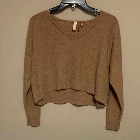Pilcro Sweaters - Pilcro Women V-Neck Cropped XXSP Deep Tan Cashmere Sweater Boxy Minimalist Q